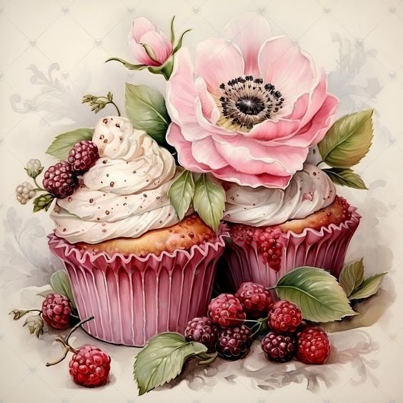 Малиновые кексы - пирожные, ягоды, шиповник, кексы, малина - оригинал