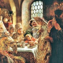 Схема вышивки «Боярский свадебный пир. XVII век. Правая сторона картины.»