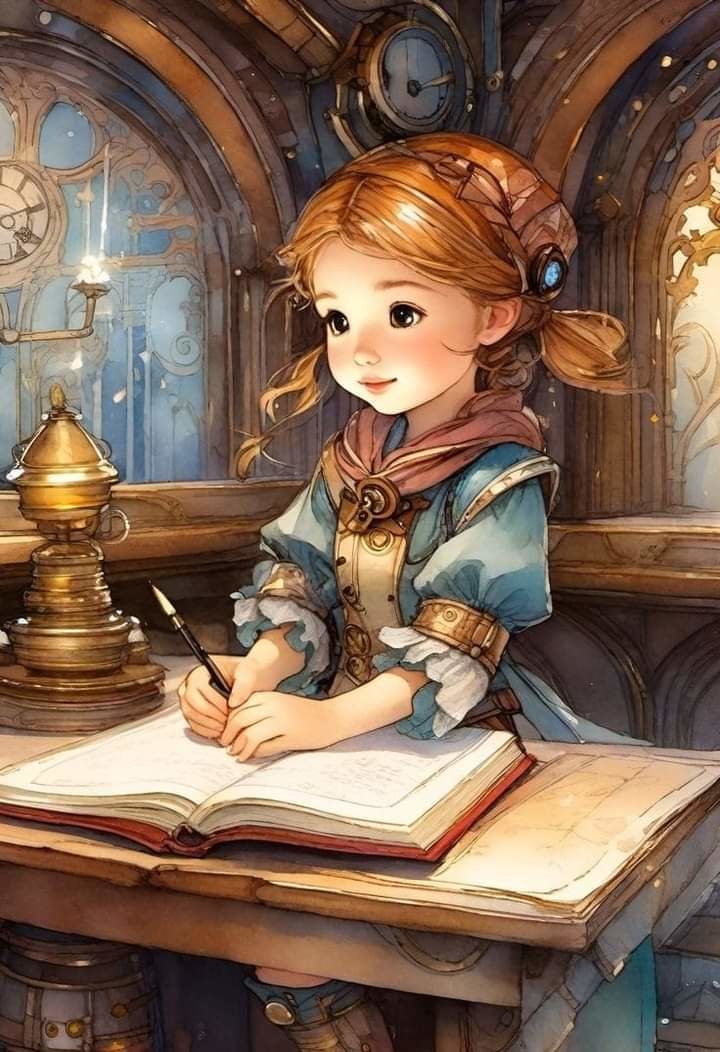 Niña  con libro - niños - оригинал