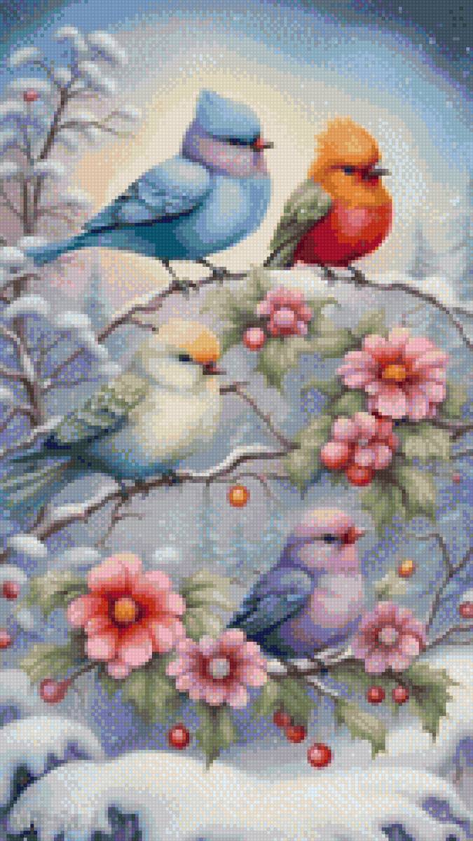 Pajaritos en la nieve - pajaros - предпросмотр