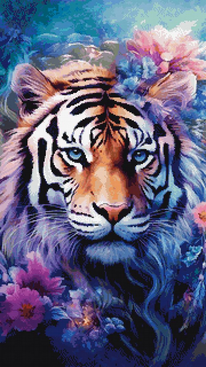 Тигр красочный - тигр серенево-голубые цвета - предпросмотр
