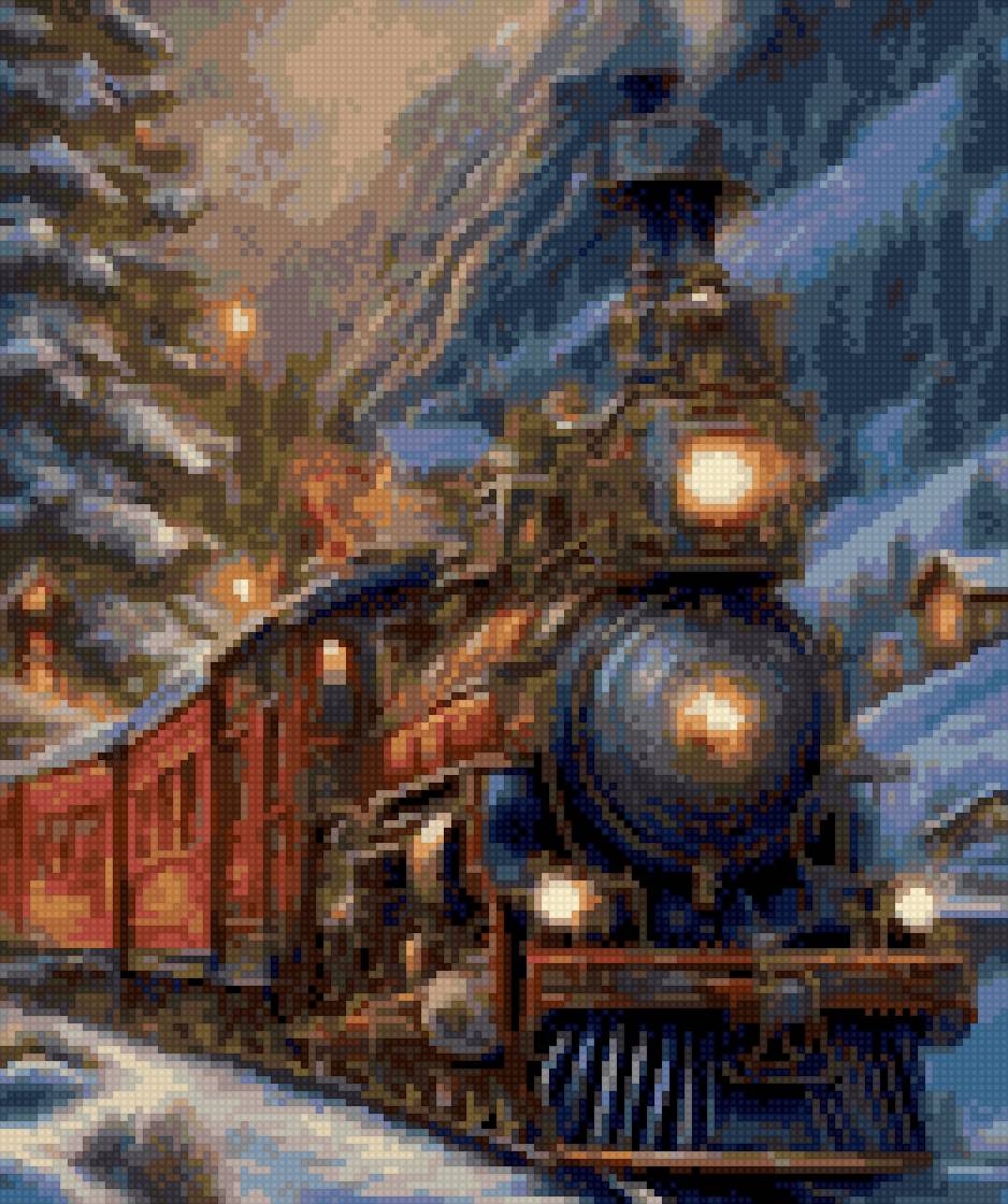 Рождественский поезд - новогодние, красные, синие, детские - предпросмотр