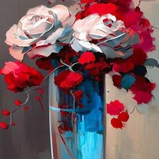 Схема вышивки «Алые розы с бирюзой»