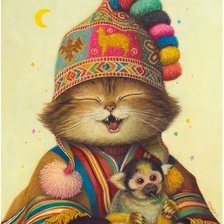 Схема вышивки «Gato con mono sin marco»