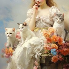 Схема вышивки «ДЕВУШКА С КОТЯТАМИ»