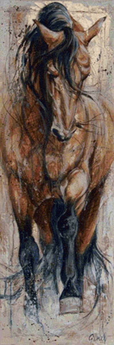 Жилистый конь - черная грива, лошадь, конь, коричневый конь - предпросмотр