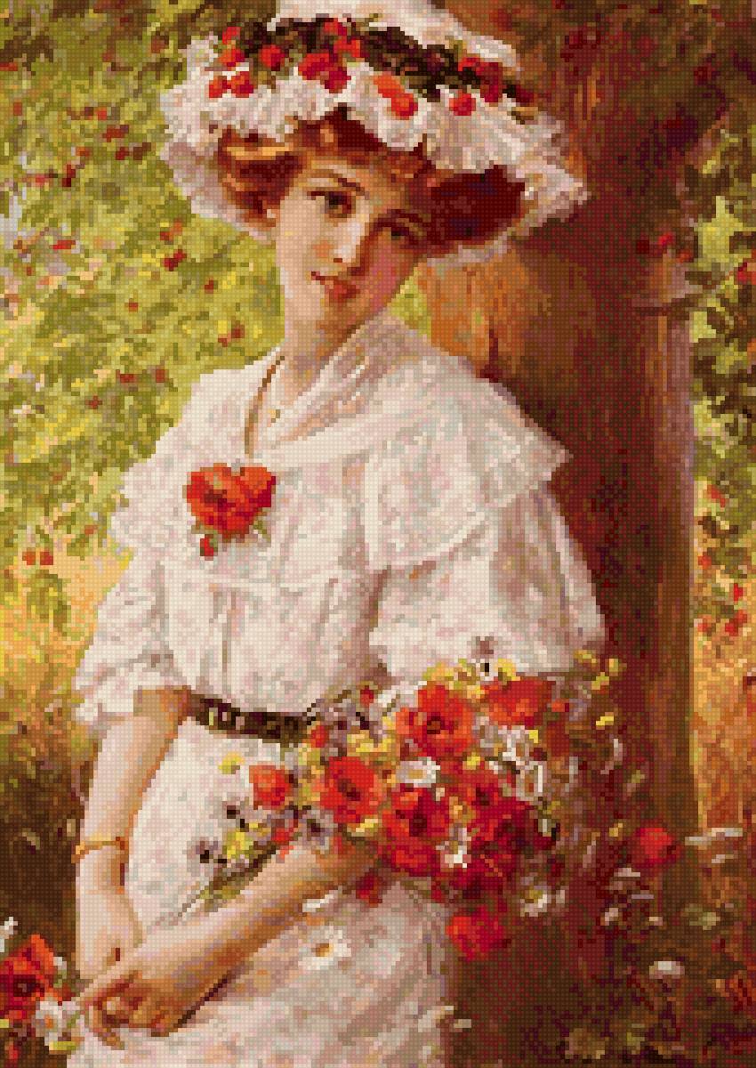 Дама в шляпке у дерева - предпросмотр