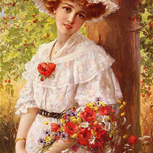 Дама в шляпке у дерева