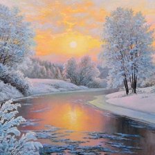 Схема вышивки «зима на реке»