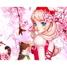 Схема вышивки «Девочка с котом»