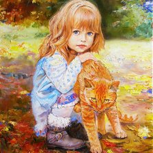 Схема вышивки «Девочка и кот»