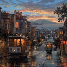 Схема вышивки «Город и трамвай»