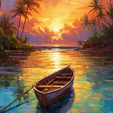 Схема вышивки «Закат лодка»