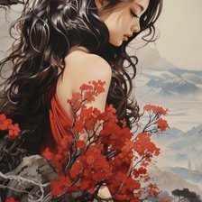 Схема вышивки «девушка в красном»