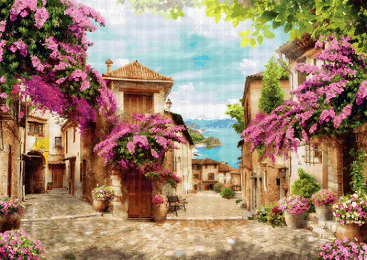 Италия - дворик, пейзаж, море - предпросмотр