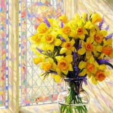 Схема вышивки «Букет нарциссов у окна»