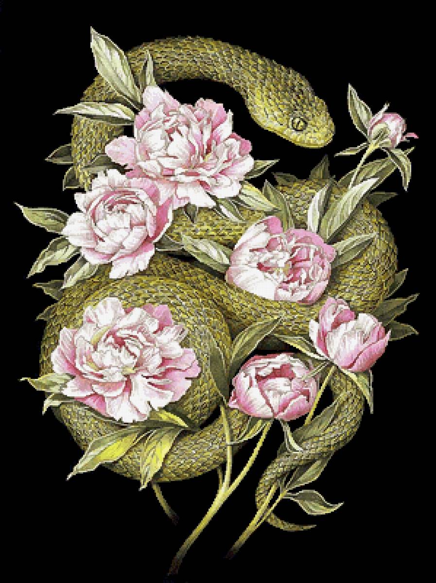 Змея и пионы - предпросмотр