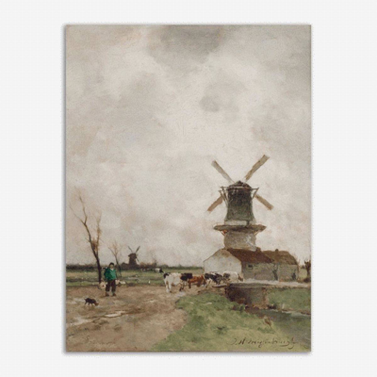 Мельница - акварель, живопись, мельница - предпросмотр