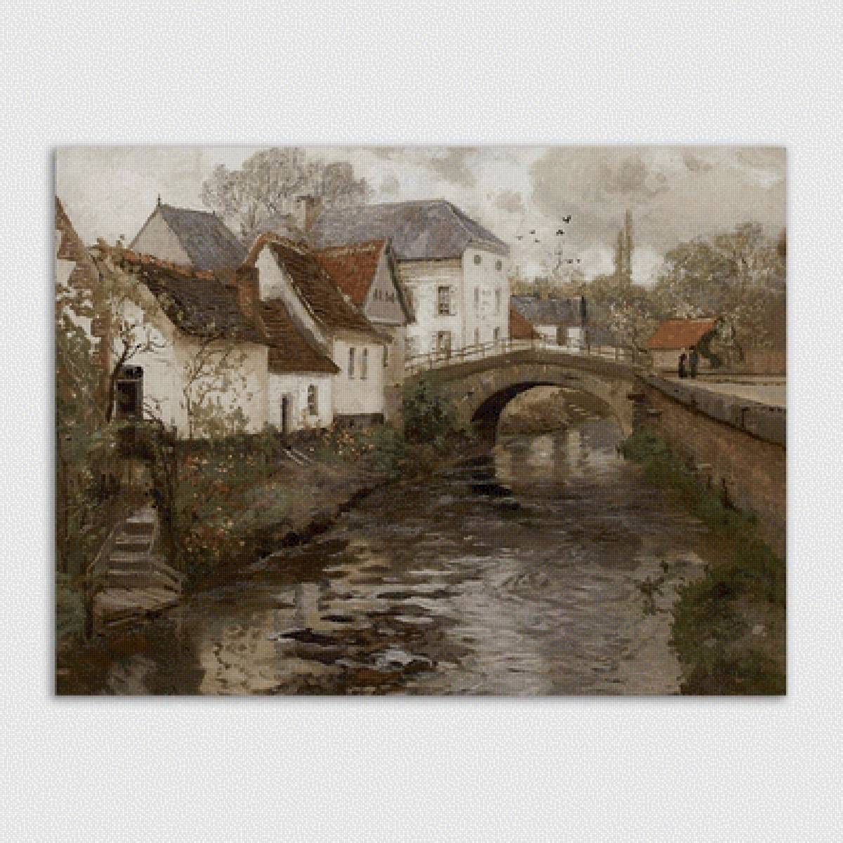 Картина - мост, акварель, город, живопись, картина - предпросмотр