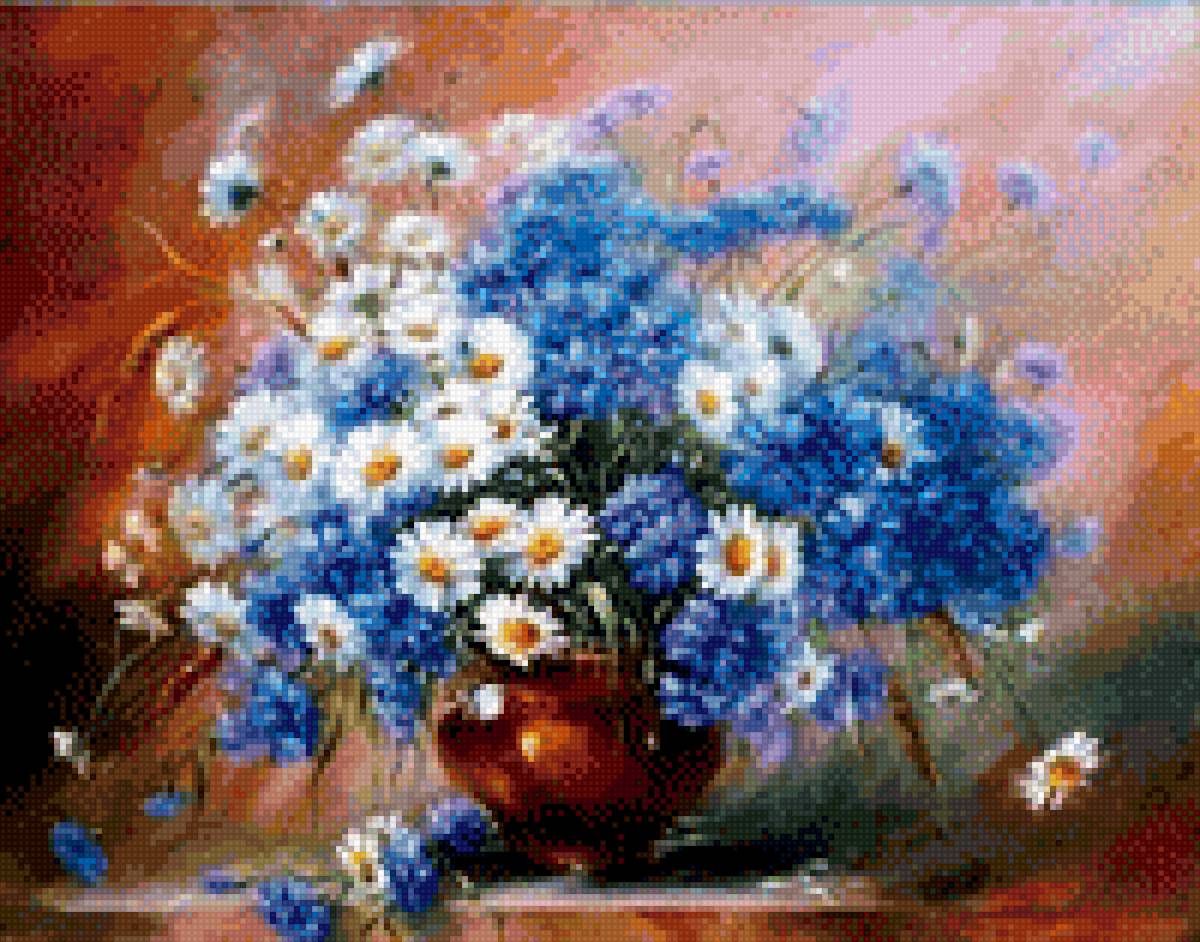 Букет - васильки, букет, ромашки - предпросмотр