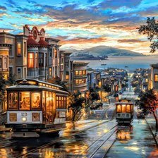 Схема вышивки «Трамвай на вечерней улице»