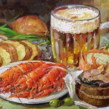 Схема вышивки «натюрморт пиво и раки»