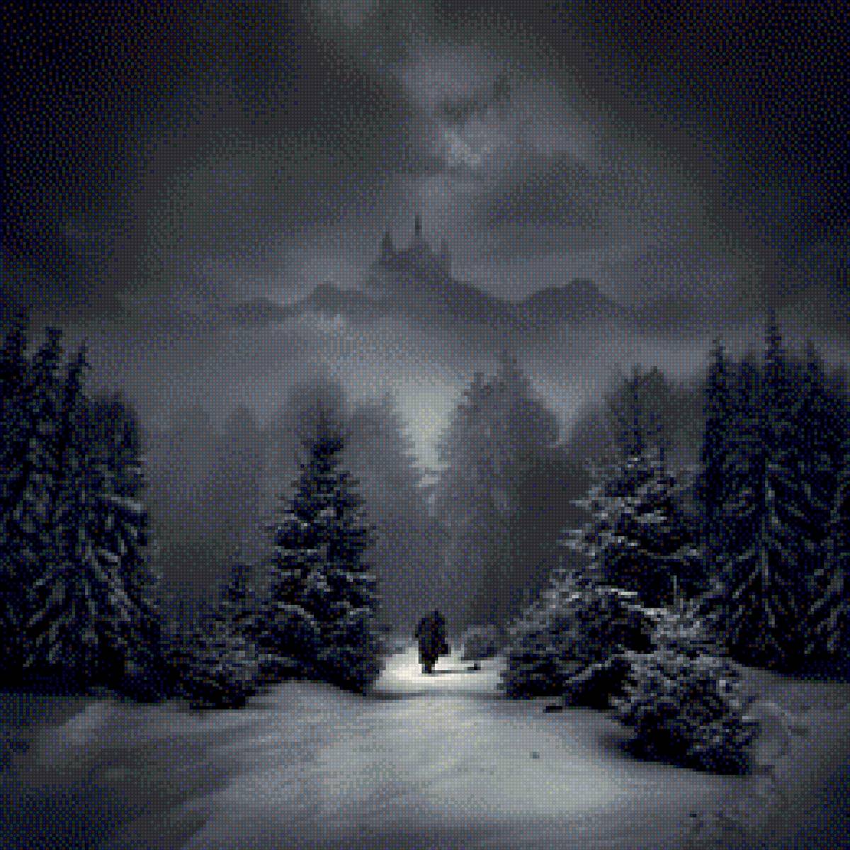 Зимняя ночь - зима, монохром, ночь - предпросмотр