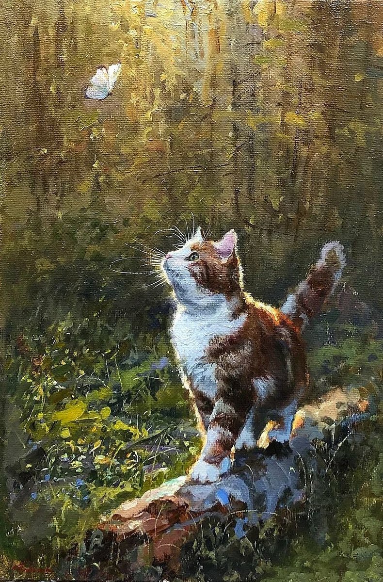 Котёнок с бабочкой. Александр Прокопенко - русские художники - оригинал