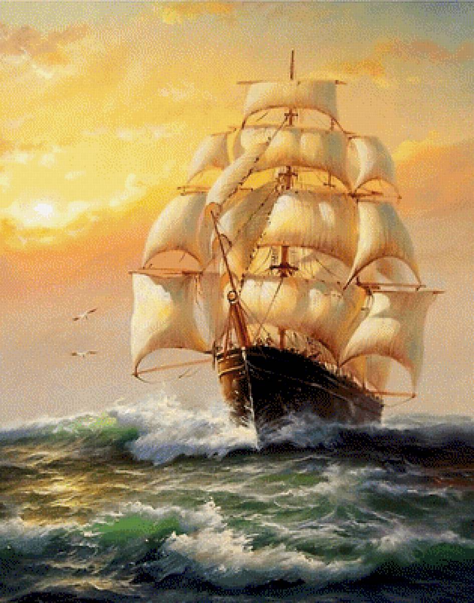 Парусник - парусник, море, чайки - предпросмотр