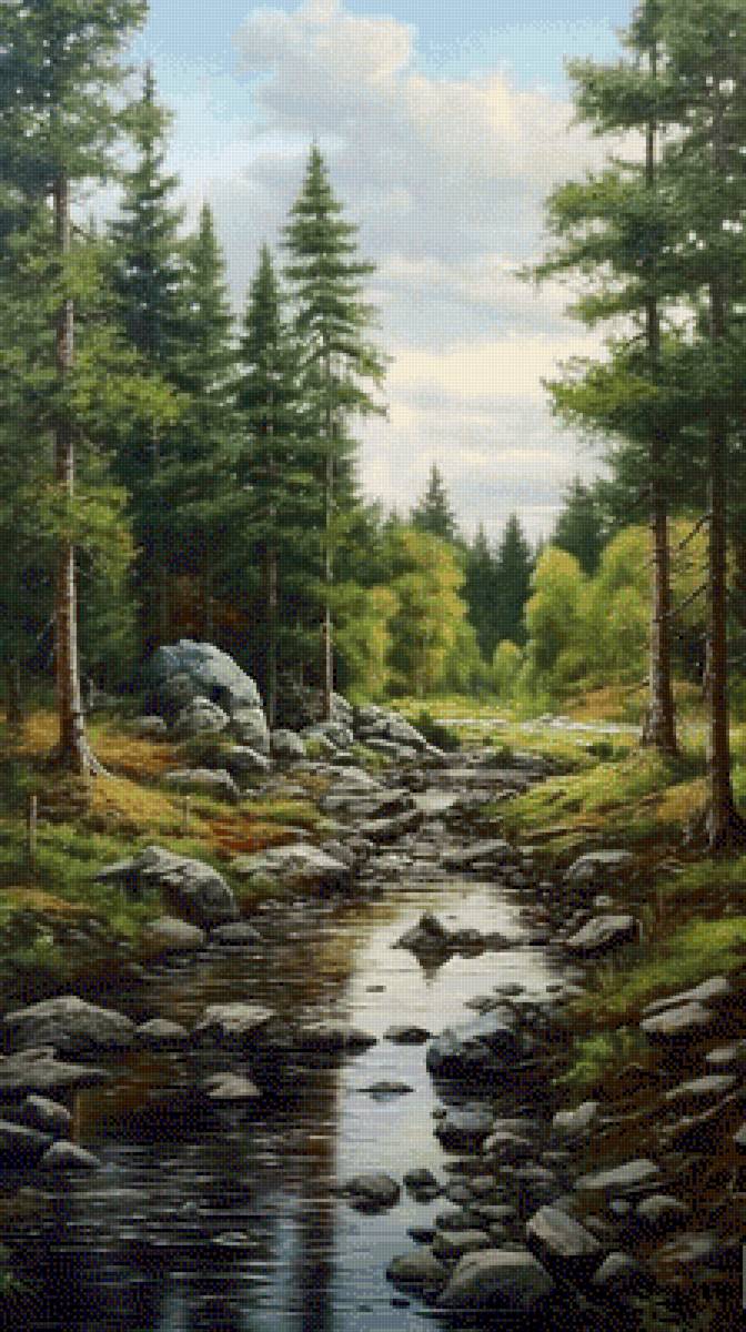 По камешкам - пейзаж, река, деревья - предпросмотр