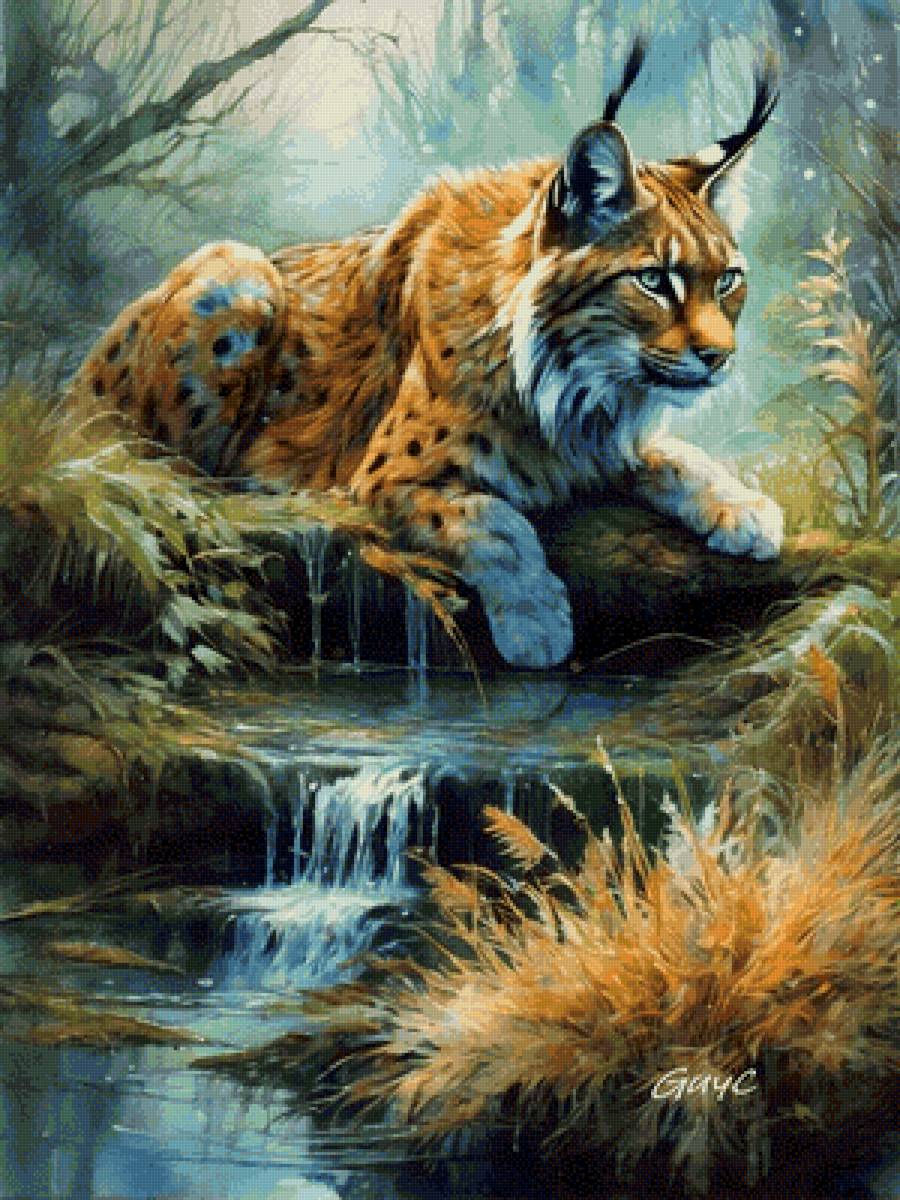 Рысь у воды - художники - предпросмотр