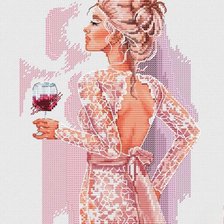 Схема вышивки «สาวลูกไม้ เปิดหลัง ถือไวน Fhit»