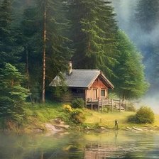 Схема вышивки «Домик у озера»