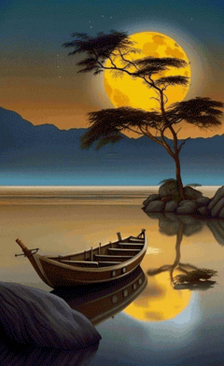 Релакс - луна, лодка, ночь, море - предпросмотр