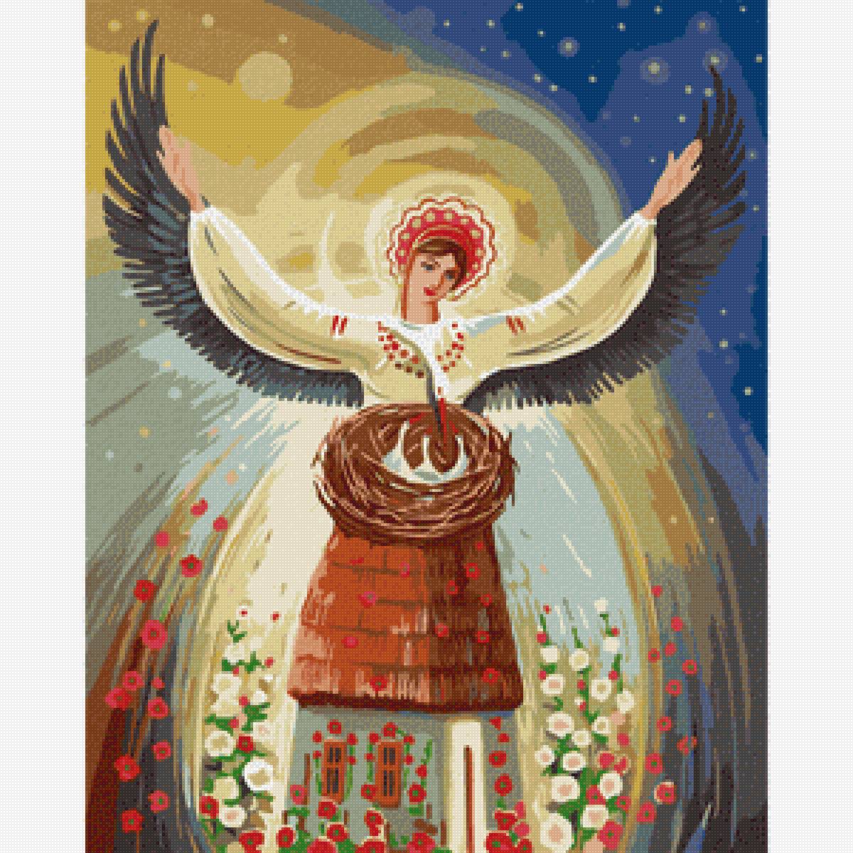 Олег Шупляк Берегиня Украины - аист, живопись, берегиня, хата, гнездо, картина - предпросмотр