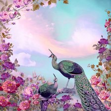 Схема вышивки «Павлины в саду.»