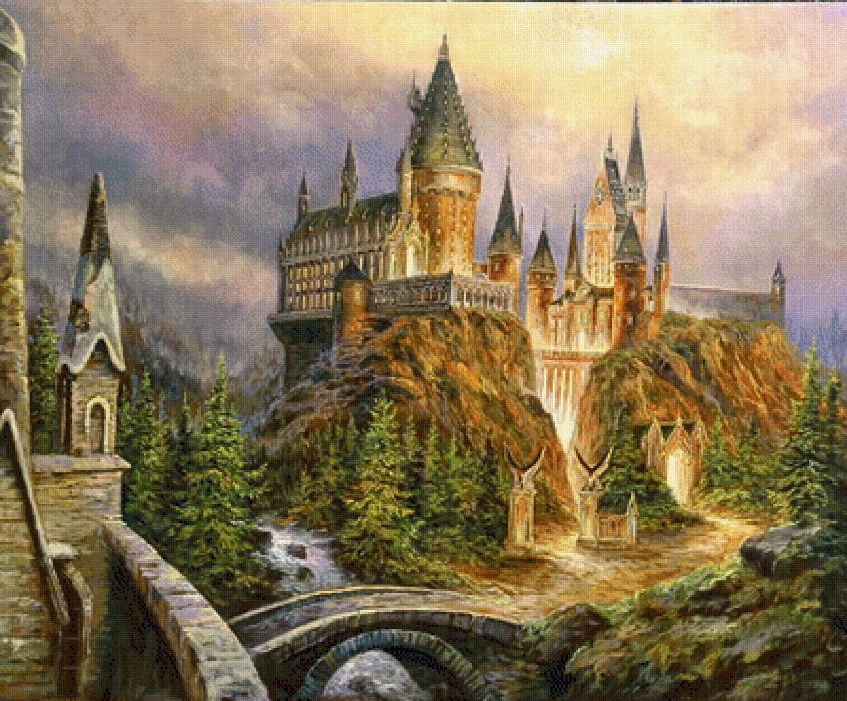 Хогвартс - мост, вода, замок, скалы, горы - предпросмотр