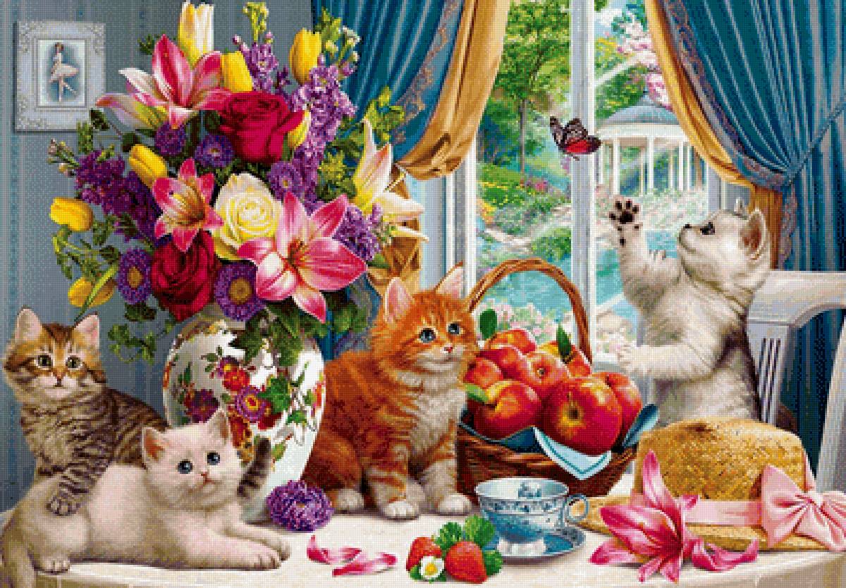 Котята - котята, животные, кошки, цветы - предпросмотр