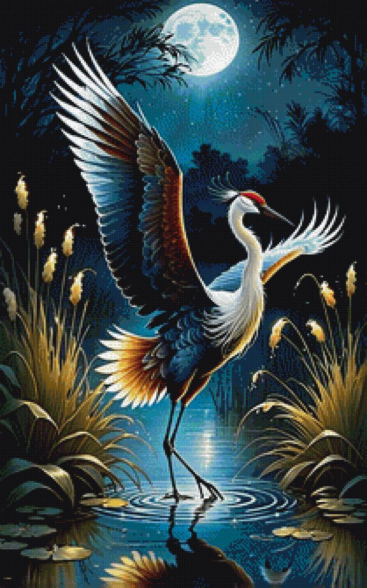 В полнолуние - ночь, журавль, птица - предпросмотр