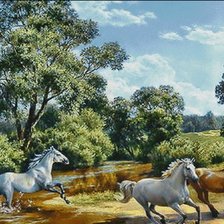 Схема вышивки «Лошади у реки.»