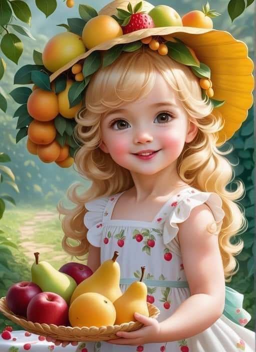 радость урожая - фрукты, улыбка, девочка - оригинал