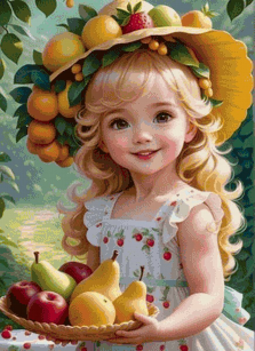 радость урожая - улыбка, девочка, фрукты - предпросмотр