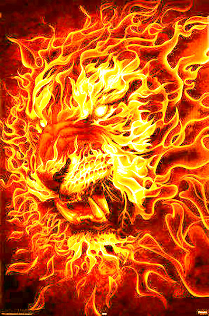 лев в огне - хищники - оригинал