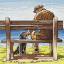 Схема вышивки «Oude man op bankje met hond»