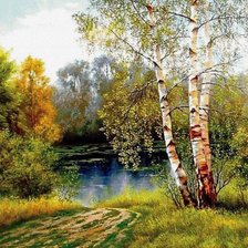 Схема вышивки «Берёзы у пруда»