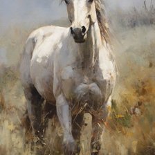 Белая лошадь. Акварель