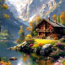 Схема вышивки «Домик в горах»