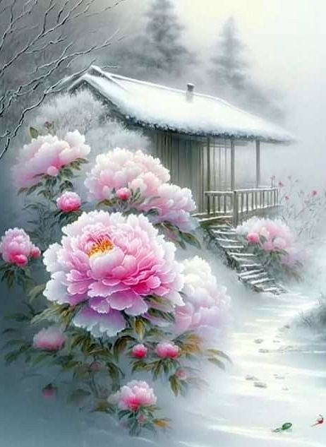 Пионы в снегу - оригинал