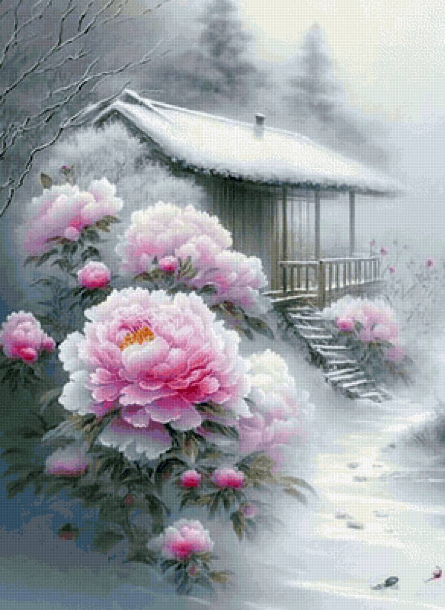 Пионы в снегу - предпросмотр