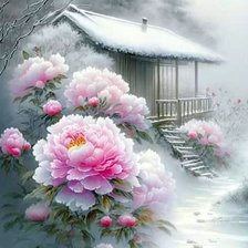 Схема вышивки «Пионы в снегу»